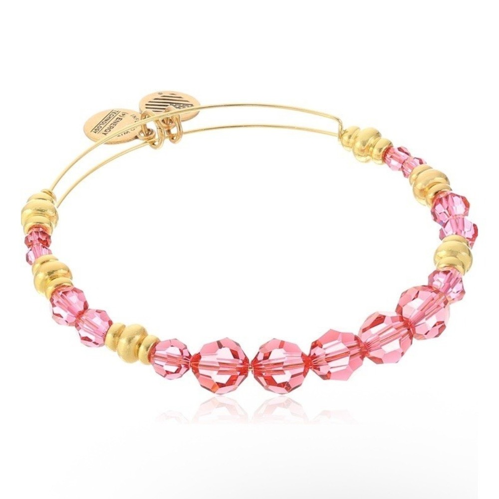 Alex and Ani Swarovski Beaded Rouge Expandable Wire Bangle Bracelet Pink/Gold - Picture 7 of 7